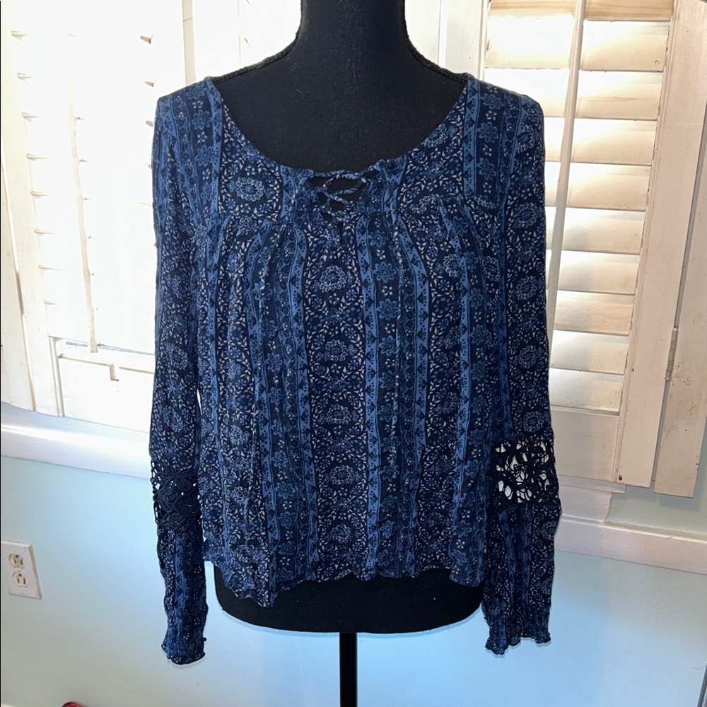 Hollister Navy Patterned Blouse